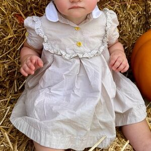 Fendi Beige Kids Dress with White Lace Trim